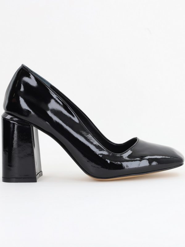 Pantofi Damă cu Toc Gros din Piele Ecologică texturată negru lac BS01AY2402750 123