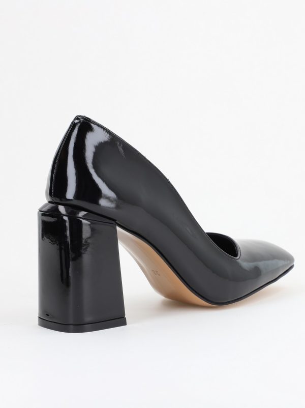 Pantofi Damă cu Toc Gros din Piele Ecologică texturată negru lucios BS01AY2402747 121