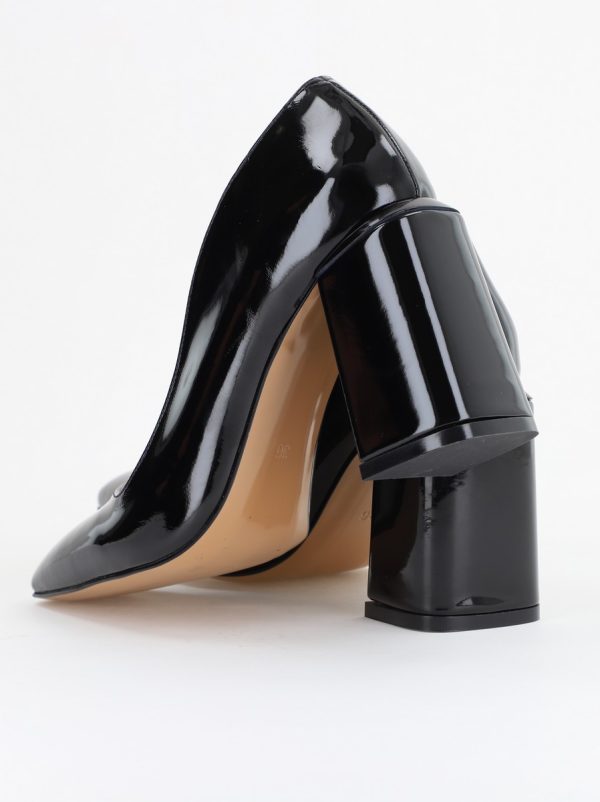 Pantofi Damă cu Toc Gros din Piele Ecologică texturată negru lucios BS01AY2402747 119