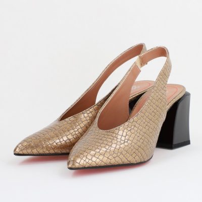 Pantofi Dama cu Toc Gros Varf Ascutit Piele Ecologica Auriu BS7261AY2407765