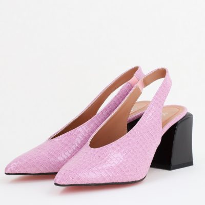 Pantofi Dama cu Toc Gros Varf Ascutit Piele Ecologica Mov BS7261AY2407756