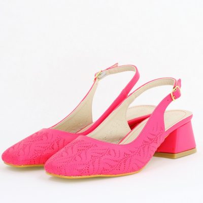 Pantofi Damă cu Toc Jos Fuchsia din Piele Ecologică modele cu microperforații