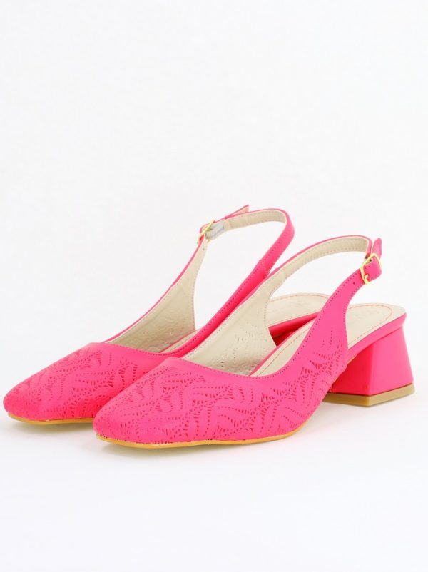 Pantofi Damă cu Toc Jos Fuchsia din Piele Ecologică modele cu microperforații 119