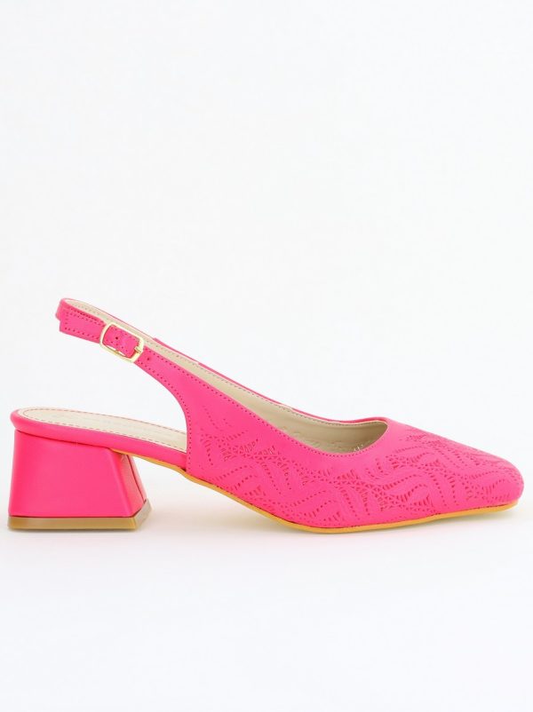 Pantofi Damă cu Toc Jos Fuchsia din Piele Ecologică modele cu microperforații 120