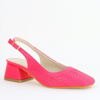 Pantofi Damă cu Toc Jos Fuchsia din Piele Ecologică modele cu microperforații