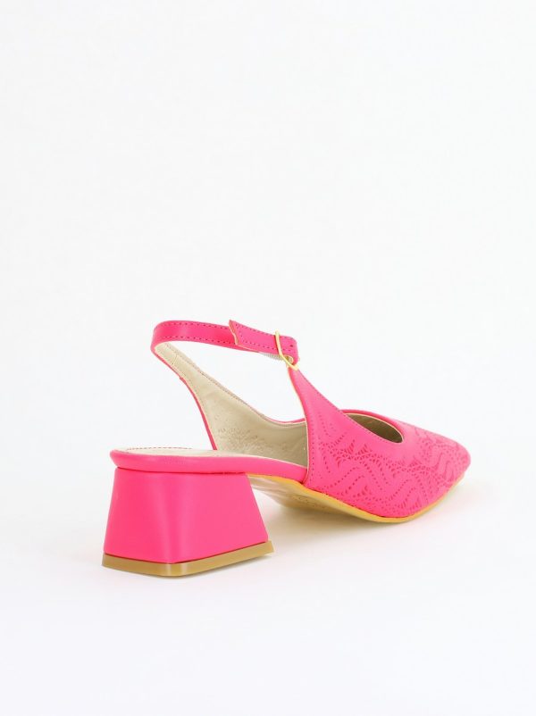 Pantofi Damă cu Toc Jos Fuchsia din Piele Ecologică modele cu microperforații 122