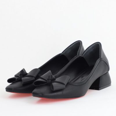 Pantofi Damă cu Toc Jos din Piele Ecologică cu fundiță Negru (BS502D2405409)