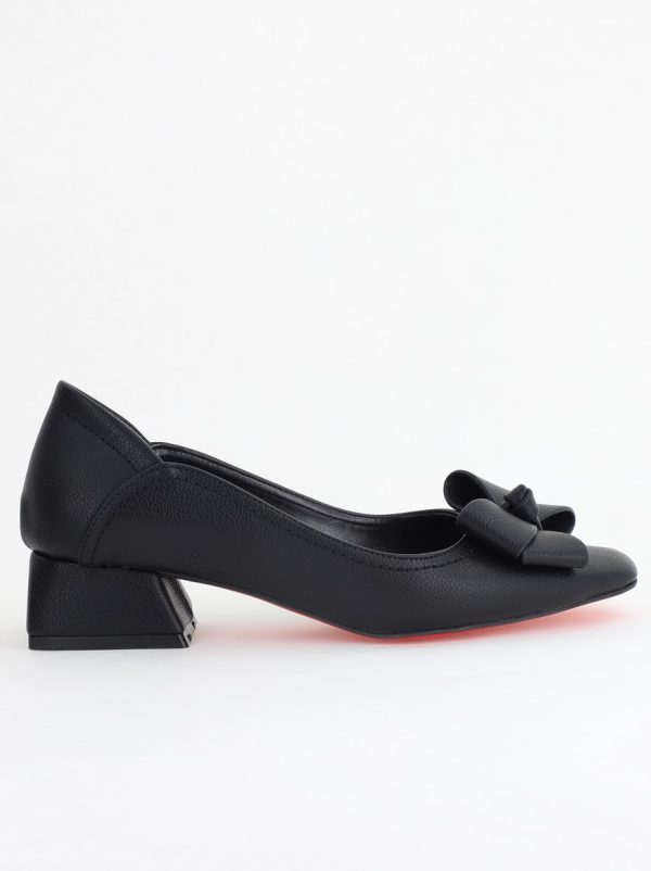 Pantofi Damă cu Toc Jos din Piele Ecologică cu fundiță Negru (BS502D2405409) 123