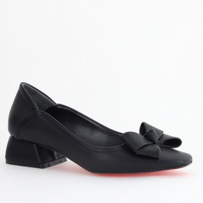Pantofi Damă cu Toc Jos din Piele Ecologică cu fundiță Negru (BS502D2405409)