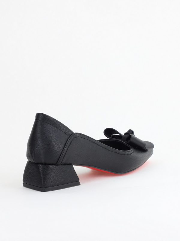 Pantofi Damă cu Toc Jos din Piele Ecologică cu fundiță Negru (BS502D2405409) 125