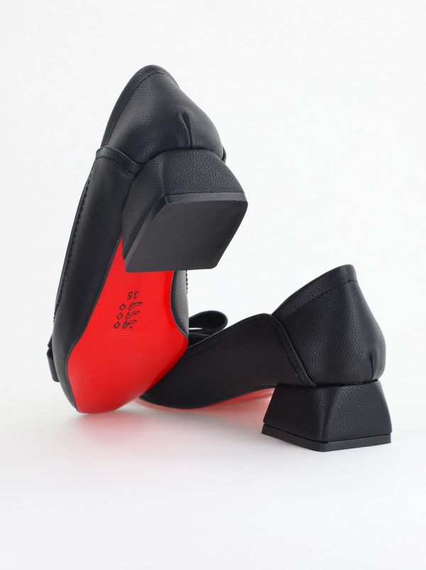 Pantofi Damă cu Toc Jos din Piele Ecologică cu fundiță Negru (BS502D2405409) 126