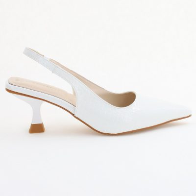 Pantofi Dama cu Toc varf ascutit Piele Ecologică texturată Alb (BS8918AY2407796)