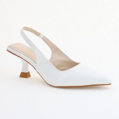 Pantofi Dama cu Toc varf ascutit Piele Ecologică texturată Alb (BS8918AY2407796)