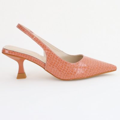 Pantofi Dama cu Toc varf ascutit Piele Ecologică texturată Roz somon (BS8918AY2407795)