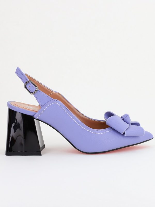 Pantofi damă Mov cu Toc Eleganti Decupați cu Fundiță din Piele Ecologică 120