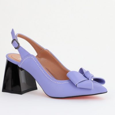 Pantofi damă Mov cu Toc Eleganti Decupați cu Fundiță din Piele Ecologică