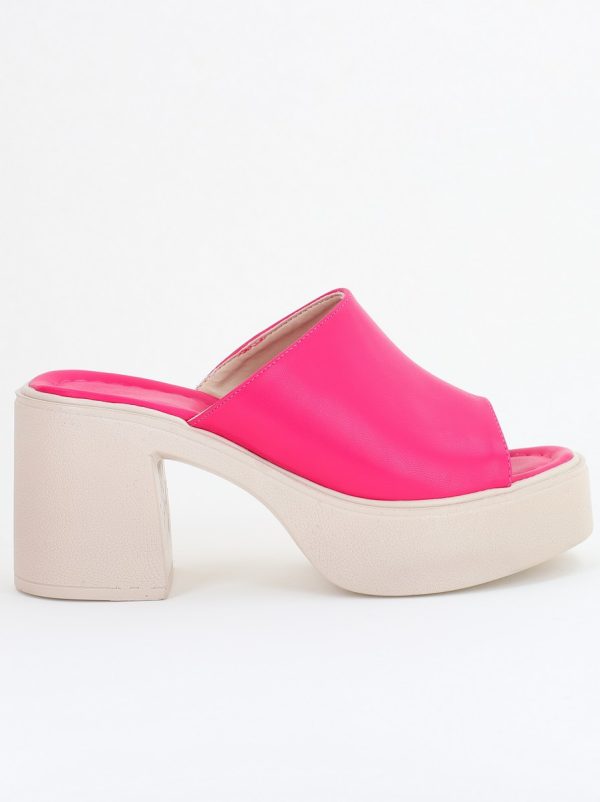 Saboți Damă Fuchsia cu Toc Gros Piele ecologică BS501TR2407759 120