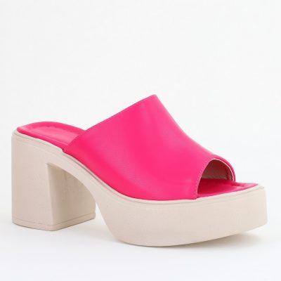 Saboți Damă Fuchsia cu Toc Gros Piele ecologică BS501TR2407759
