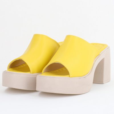 Saboți Damă Galben cu Toc Gros Piele ecologică BS501TR2407762