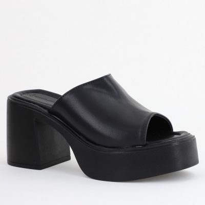 Saboți Damă Negri cu Toc Gros Piele ecologică BS501TR2407760