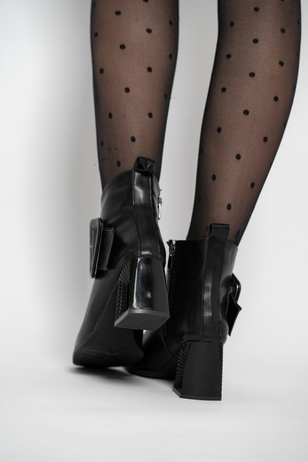 Botine elegante de damă cu toc, din piele ecologică cu fermoar - culoare Negru Mat BS750BT2409853 125