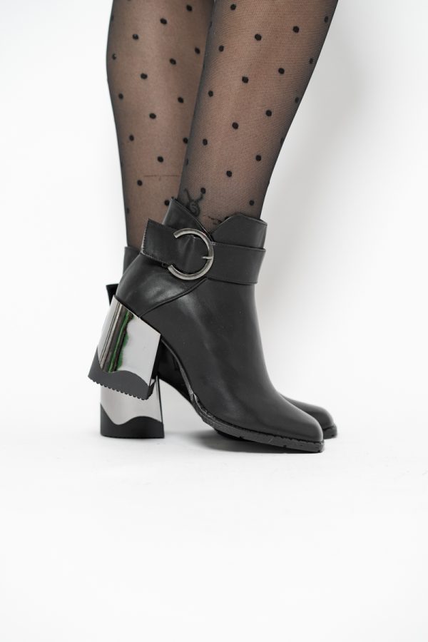 Botine damă casual cu toc din piele ecologică  cu fermoar - culoare negru mat BS552BT2409857 119