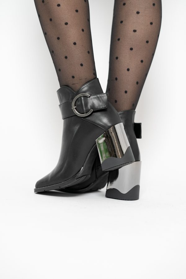 Botine damă casual cu toc din piele ecologică  cu fermoar - culoare negru mat BS552BT2409857 121