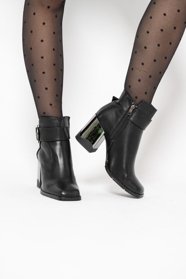 Botine damă casual cu toc din piele ecologică  cu fermoar - culoare negru mat BS552BT2409857 123