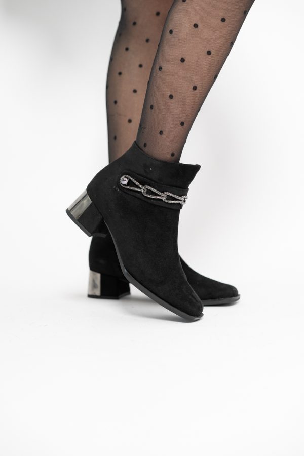 Botine damă cu toc jos din piele ecologică întoarsă cu fermoar - culoare Negru BS578BT2409826 119
