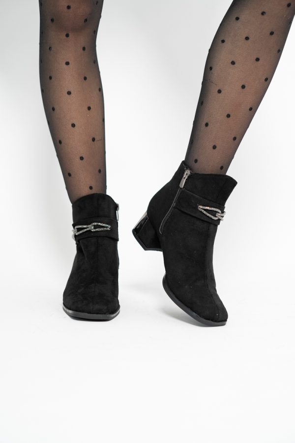 Botine damă cu toc jos din piele ecologică întoarsă cu fermoar - culoare Negru BS578BT2409826 121