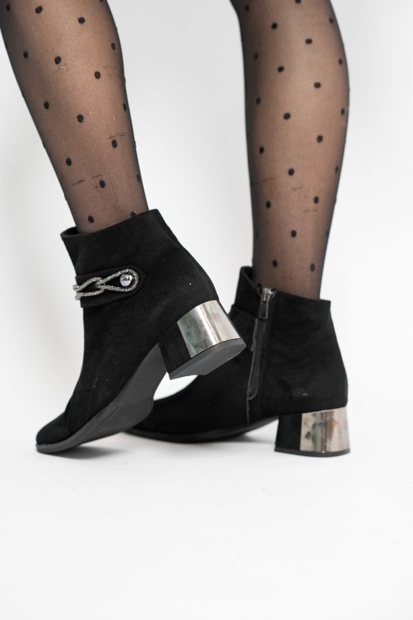 Botine damă cu toc jos din piele ecologică întoarsă cu fermoar - culoare Negru BS578BT2409826 123