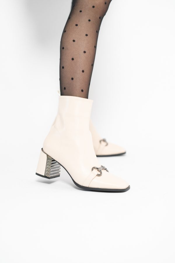 Botine damă casual cu toc din piele ecologică cu fermoar - culoare Bej BS1001YBT2409825 119
