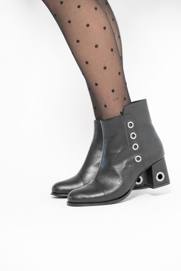 Botine damă cu toc din piele ecologică cu fermoar - culoare Negru Mat 122