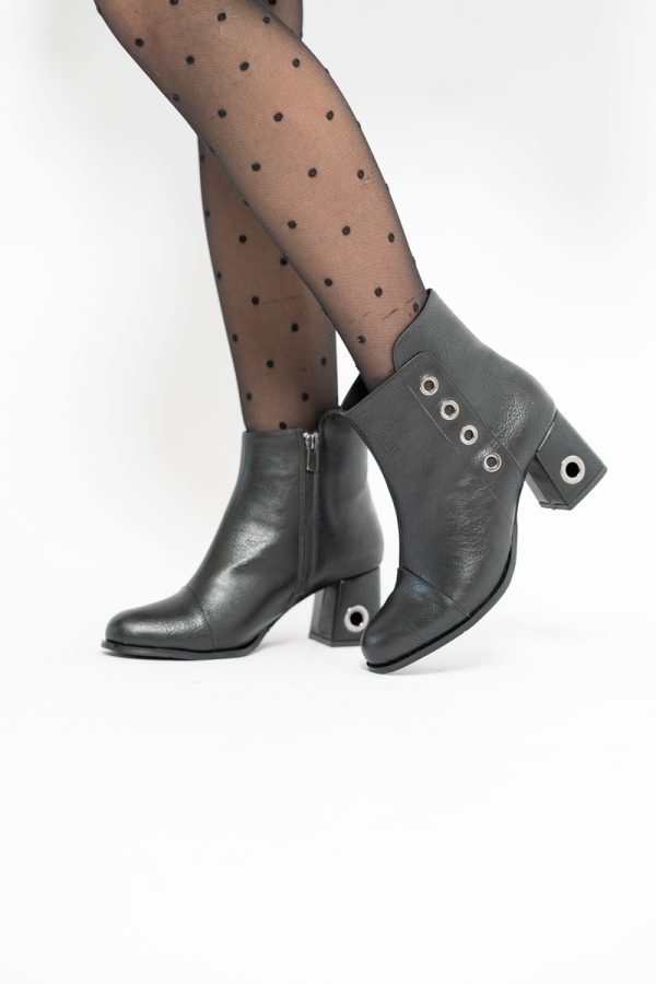 Botine damă cu toc din piele ecologică cu fermoar - culoare Negru Mat 121