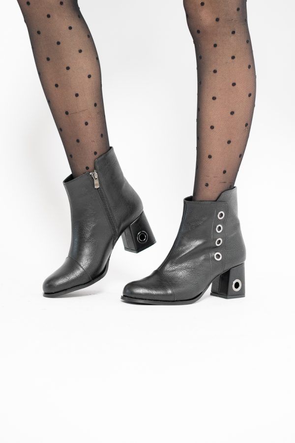 Botine damă cu toc din piele ecologică cu fermoar - culoare Negru Mat 120
