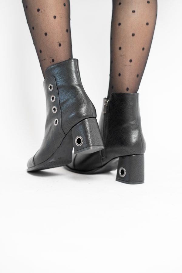Botine damă cu toc din piele ecologică cu fermoar - culoare Negru Mat 123