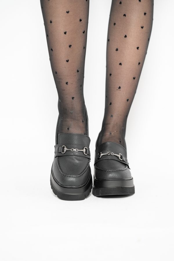 Pantofi Damă Casual cu Toc Tip Loafer din Piele Ecologică Negru Mat - BS604AY2409910 121
