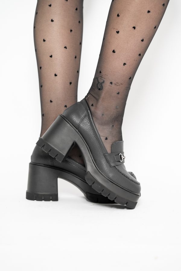 Pantofi Damă Casual cu Toc Tip Loafer din Piele Ecologică Negru Mat - BS604AY2409910 119