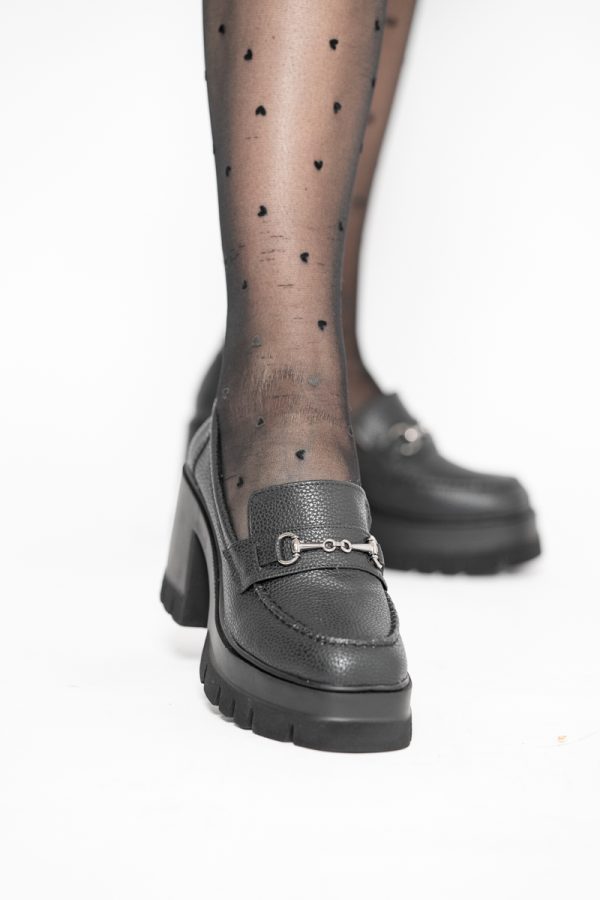 Pantofi Damă Casual cu Toc Tip Loafer din Piele Ecologică Negru Mat - BS604AY2409910 123