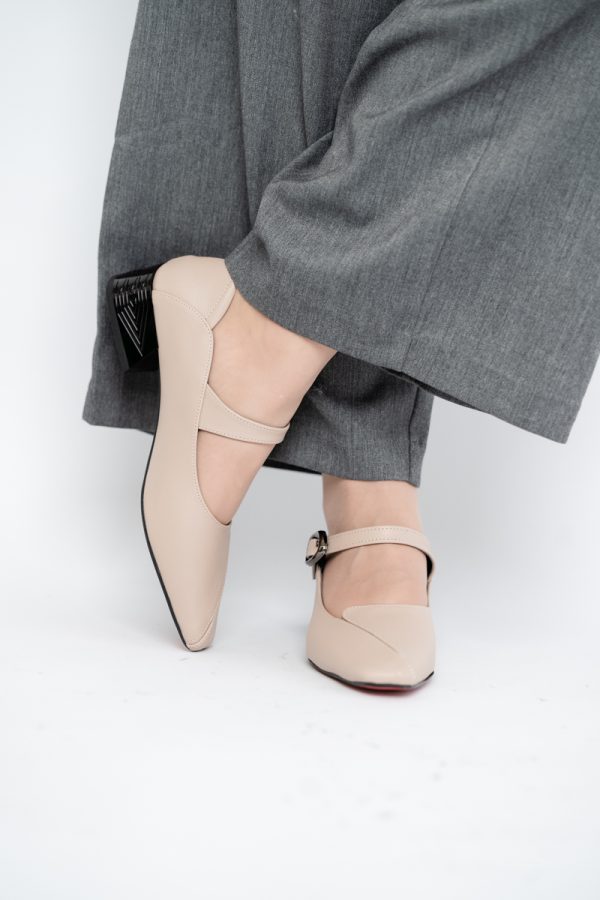 Pantofi Casual Damă cu Toc Jos din Piele Ecologică culoare Bej BS504D2410012 121