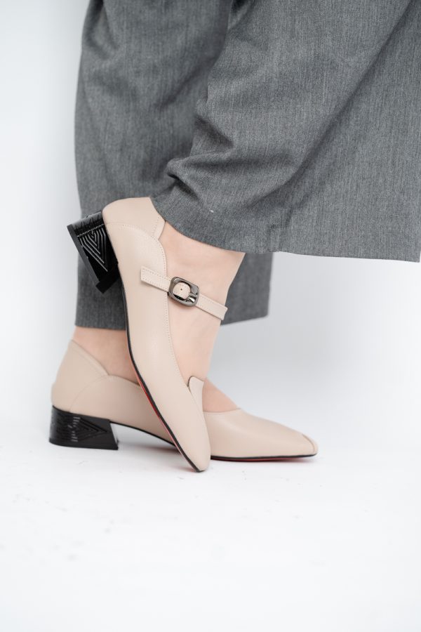 Pantofi Casual Damă cu Toc Jos din Piele Ecologică culoare Bej BS504D2410012 119