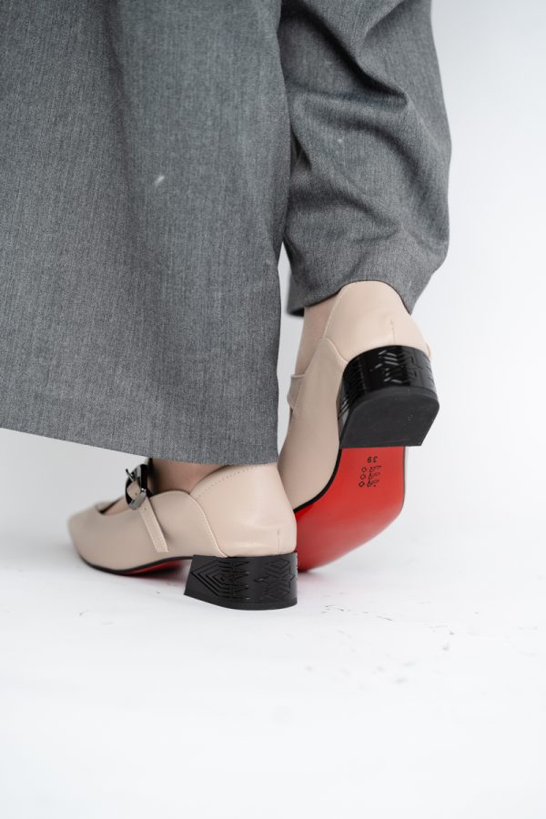 Pantofi Casual Damă cu Toc Jos din Piele Ecologică culoare Bej BS504D2410012 123