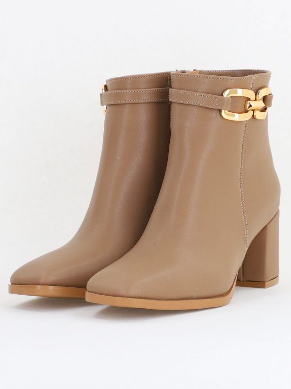 Botine elegante de damă cu toc din piele ecologică cu lanț Taupe BS1064AY2411147 120