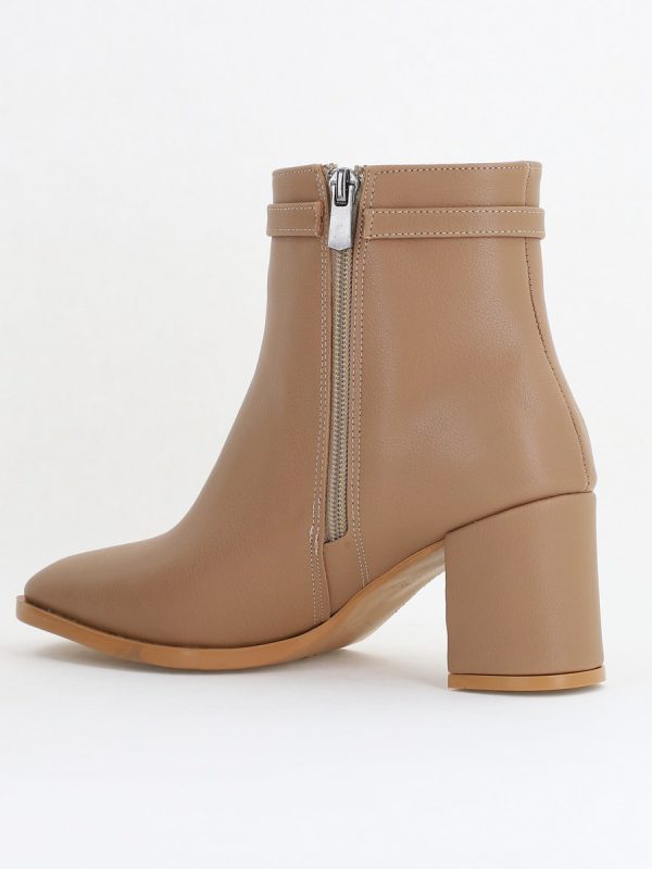 Botine elegante de damă cu toc din piele ecologică cu lanț Taupe BS1064AY2411147 126