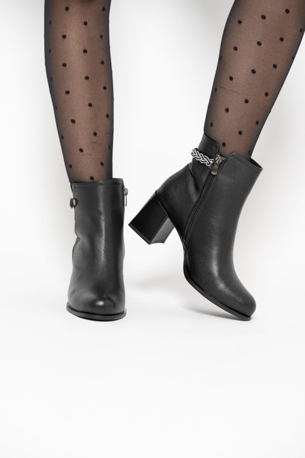 Botine elegante de damă cu toc, din piele ecologică  cu fermoar - culoare Negru mat BS703BT2409817 121