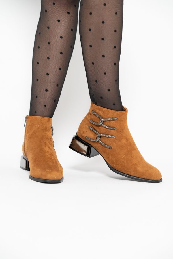 Botine damă elegante din piele ecologică intoarsă cu fermoar - culoare Maro BS256BT2409841 123