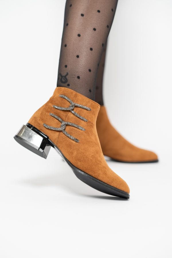 Botine damă elegante din piele ecologică intoarsă cu fermoar - culoare Maro BS256BT2409841 121