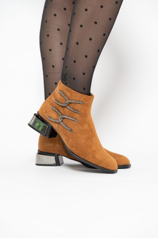 Botine damă elegante din piele ecologică intoarsă cu fermoar - culoare Maro BS256BT2409841 119