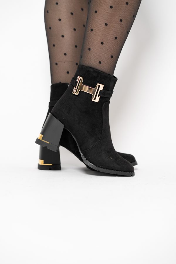 Botine damă casual cu toc din piele ecologică întoarsă cu fermoar - culoare Negru BS6005BT2409836 121