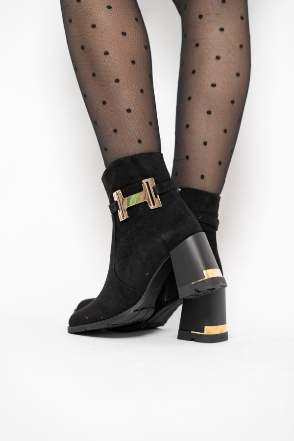 Botine damă casual cu toc din piele ecologică întoarsă cu fermoar - culoare Negru BS6005BT2409836 123
